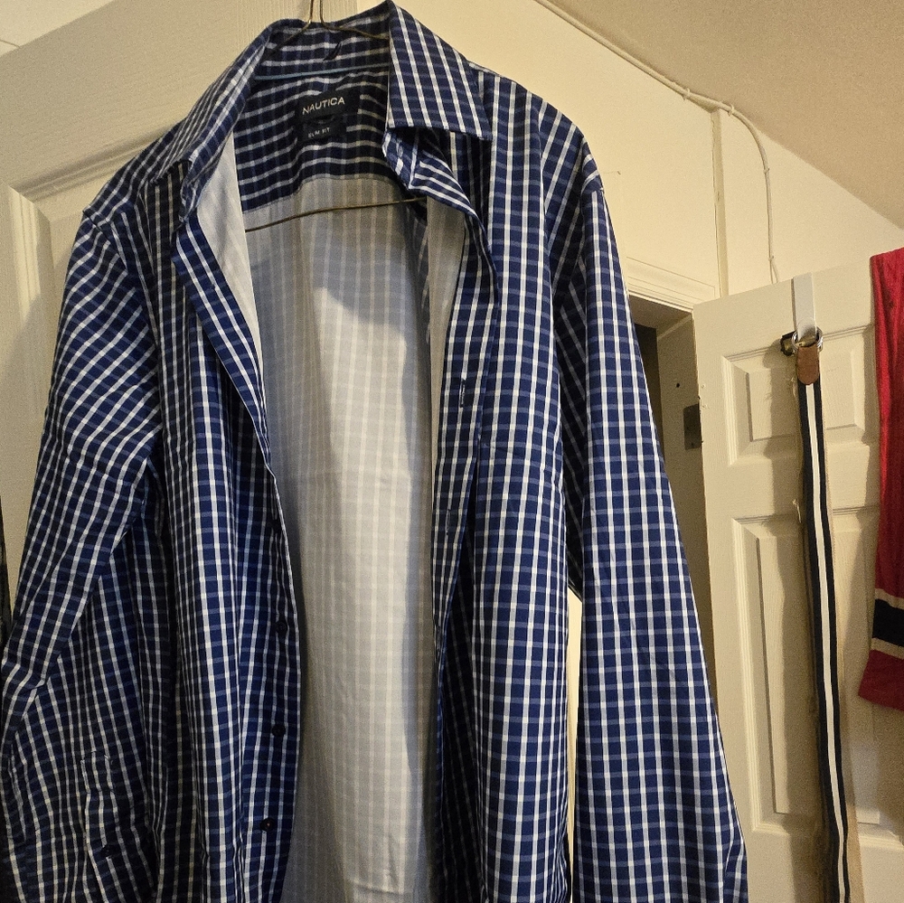 Nautica Navy and White Plaid Shirt